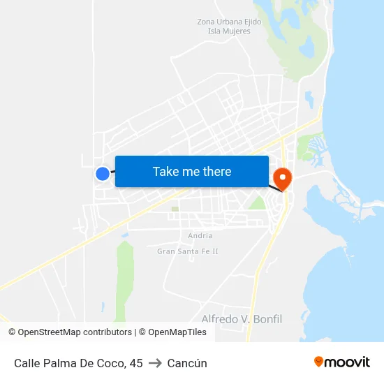 Calle Palma De Coco, 45 to Cancún map