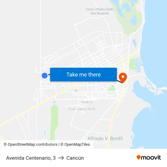 Avenida Centenario, 3 to Cancún map