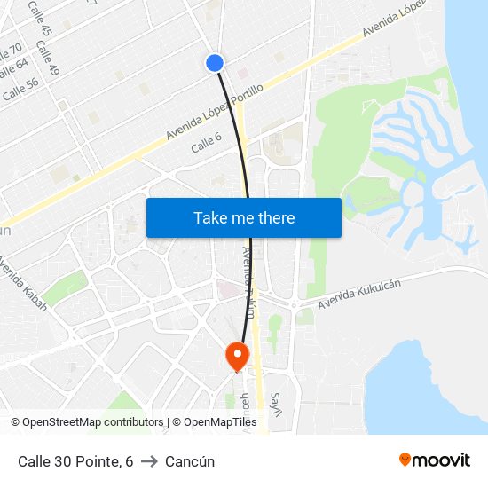 Calle 30 Pointe, 6 to Cancún map