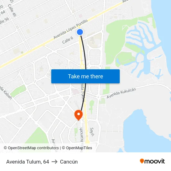 Avenida Tulum, 64 to Cancún map