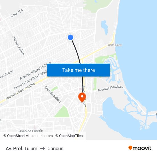 Av. Prol. Tulum to Cancún map