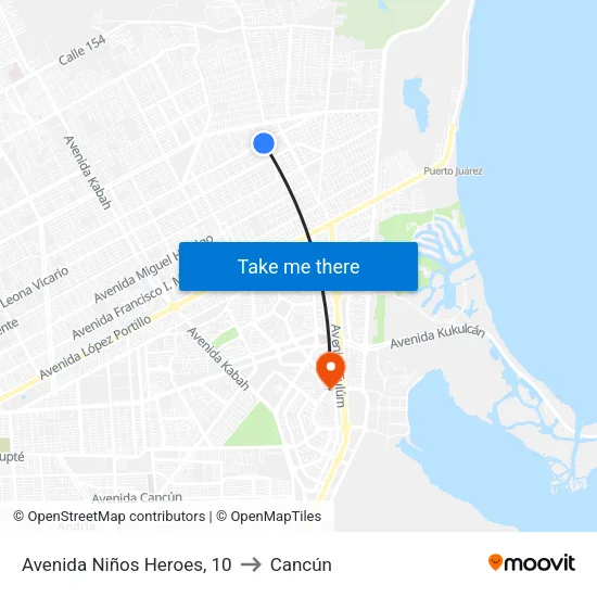 Avenida Niños Heroes, 10 to Cancún map
