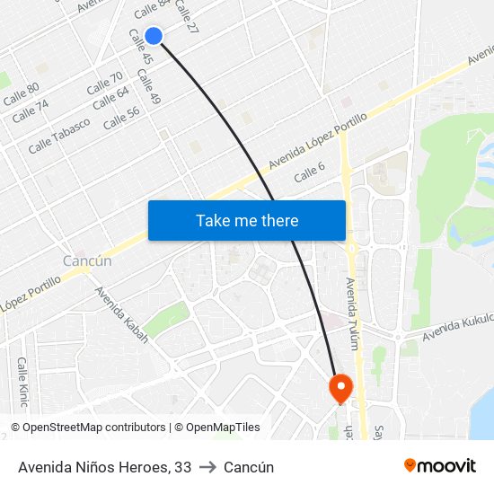 Avenida Niños Heroes, 33 to Cancún map