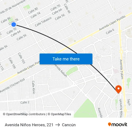 Avenida Niños Heroes, 221 to Cancún map