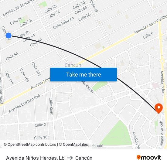 Avenida Niños Heroes, Lb to Cancún map