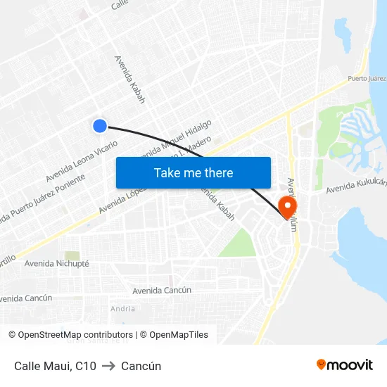 Calle Maui, C10 to Cancún map