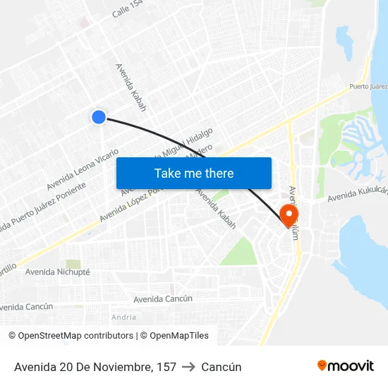 Avenida 20 De Noviembre, 157 to Cancún map