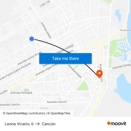 Leona Vicario, 6 to Cancún map