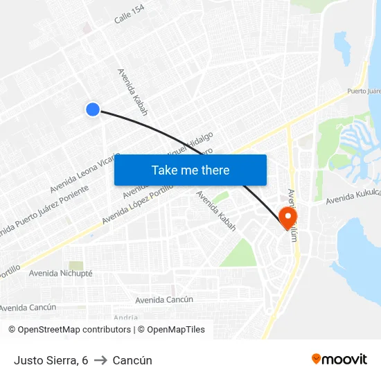 Justo Sierra, 6 to Cancún map