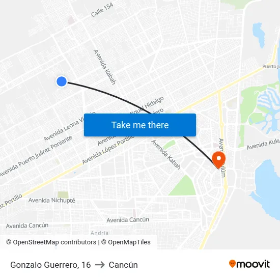 Gonzalo Guerrero, 16 to Cancún map