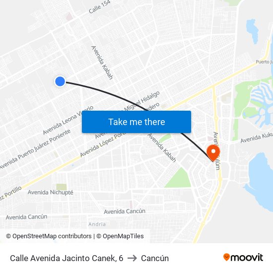 Calle Avenida Jacinto Canek, 6 to Cancún map