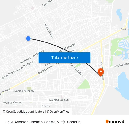 Calle Avenida Jacinto Canek, 6 to Cancún map