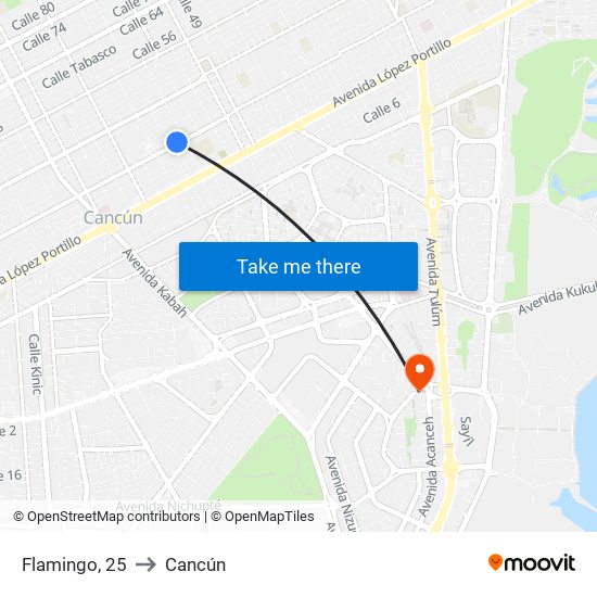 Flamingo, 25 to Cancún map