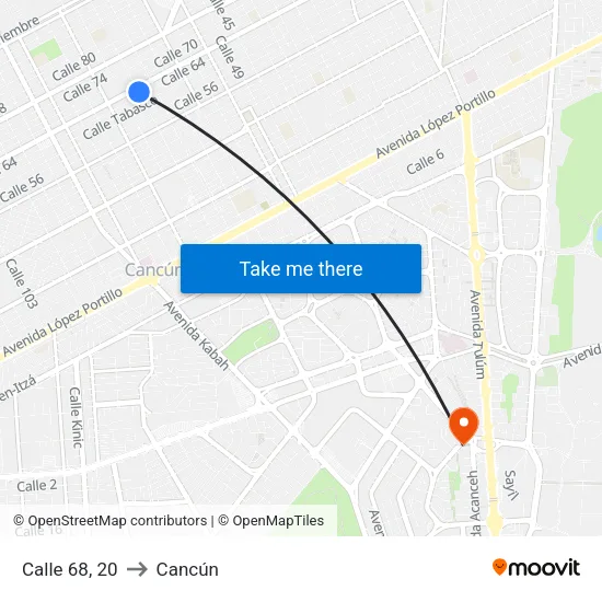 Calle 68, 20 to Cancún map