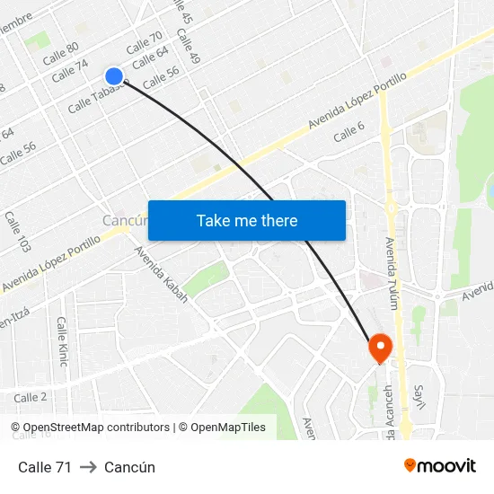 Calle 71 to Cancún map