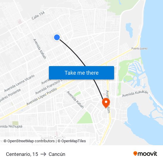 Centenario, 15 to Cancún map