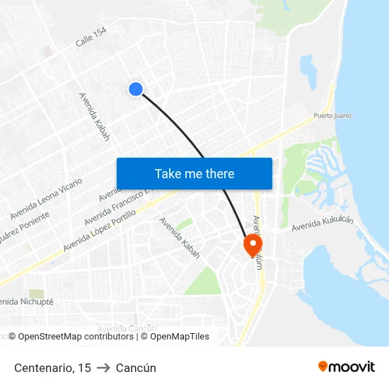 Centenario, 15 to Cancún map