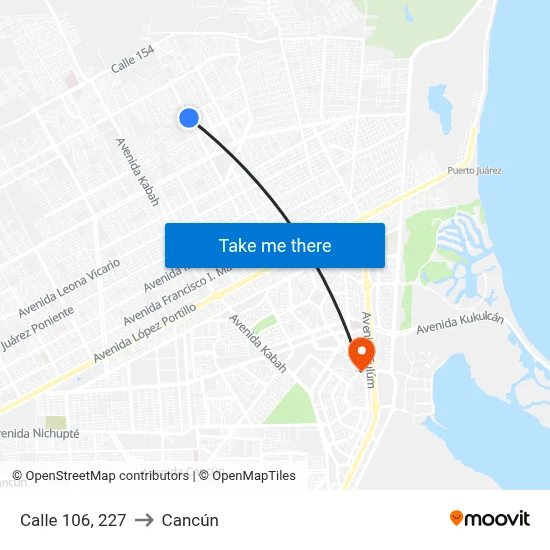 Calle 106, 227 to Cancún map