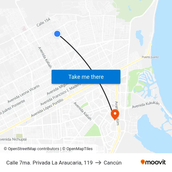 Calle 7ma. Privada La Araucaria, 119 to Cancún map