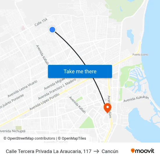 Calle Tercera Privada La Araucaria, 117 to Cancún map