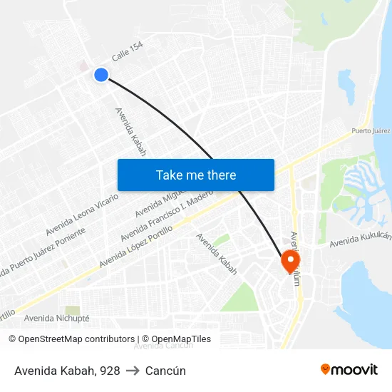 Avenida Kabah, 928 to Cancún map