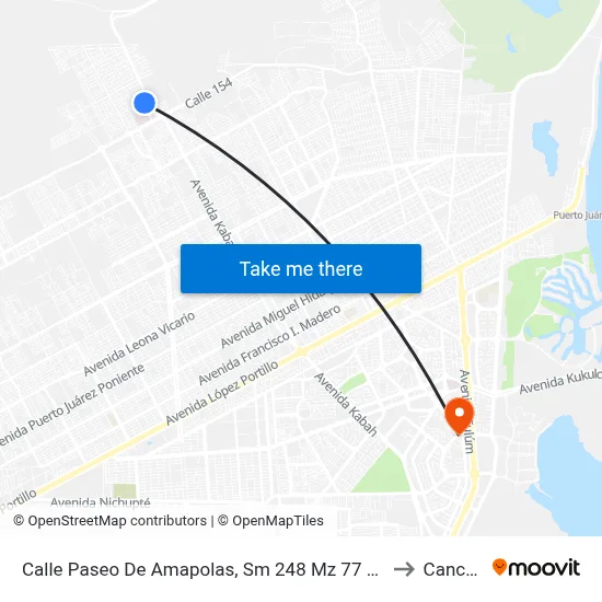 Calle Paseo De Amapolas, Sm 248 Mz 77 Lt 4 to Cancún map