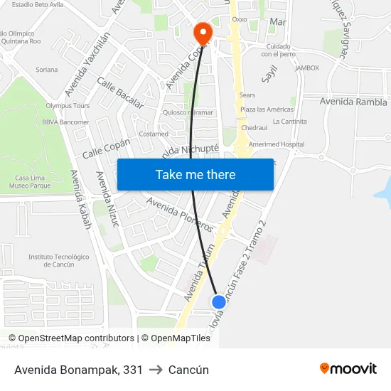 Avenida Bonampak, 331 to Cancún map