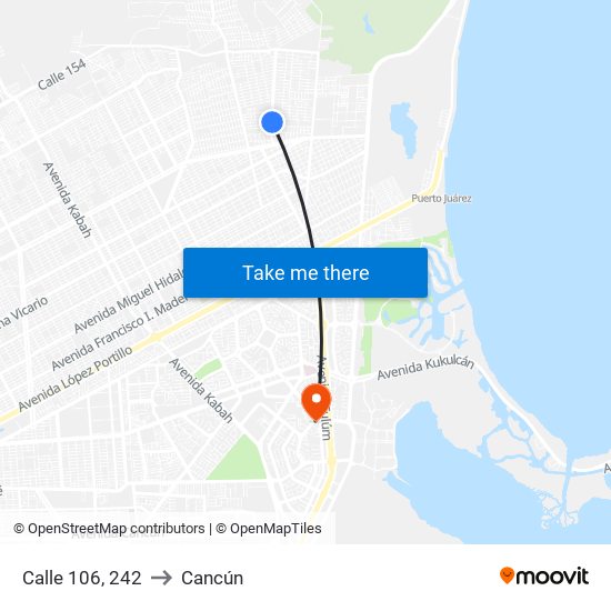 Calle 106, 242 to Cancún map
