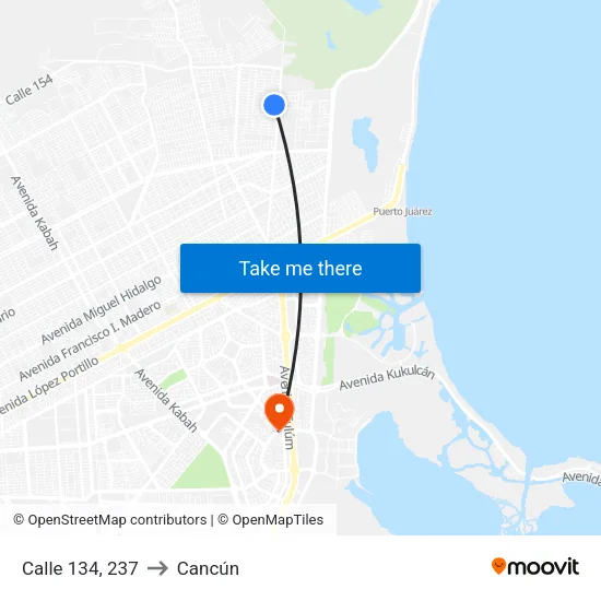 Calle 134, 237 to Cancún map