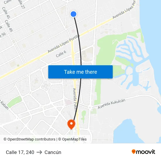 Calle 17, 240 to Cancún map