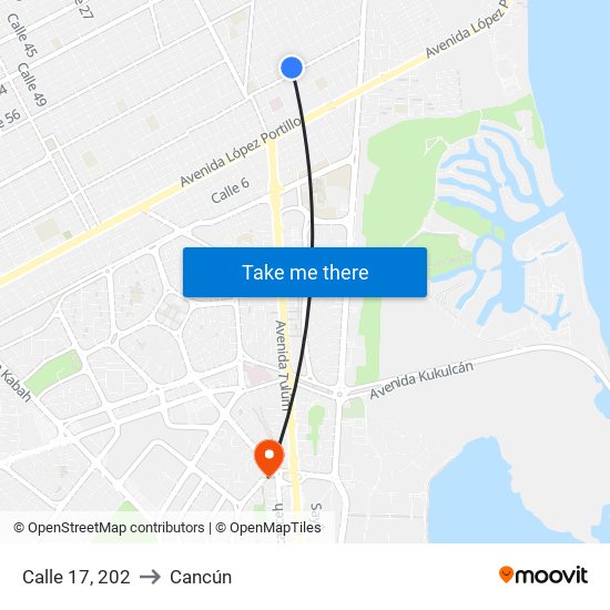 Calle 17, 202 to Cancún map
