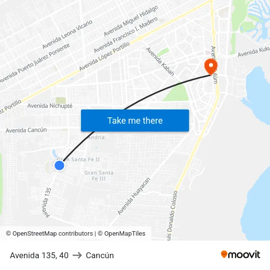 Avenida 135, 40 to Cancún map