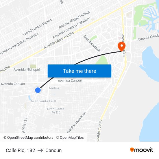 Calle Rio, 182 to Cancún map