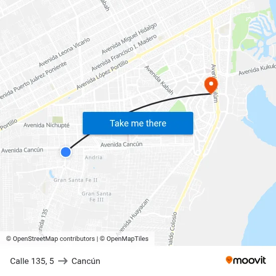 Calle 135, 5 to Cancún map