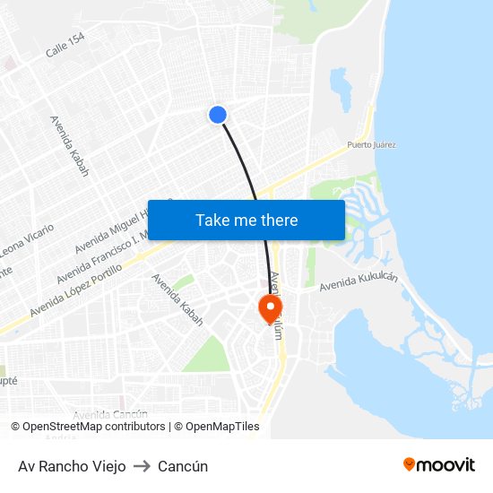 Av Rancho Viejo to Cancún map