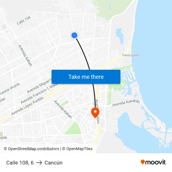 Calle 108, 6 to Cancún map