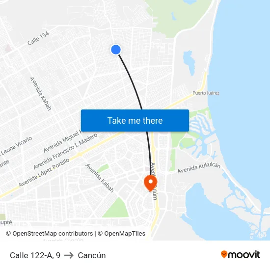 Calle 122-A, 9 to Cancún map