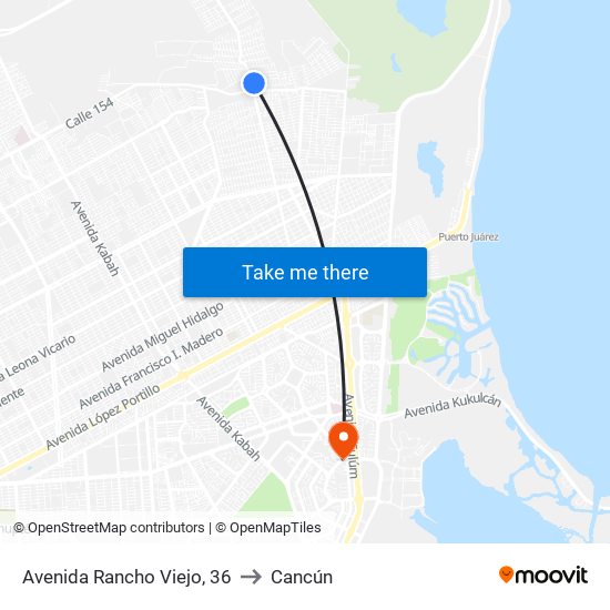 Avenida Rancho Viejo, 36 to Cancún map