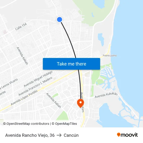 Avenida Rancho Viejo, 36 to Cancún map