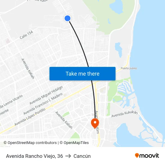 Avenida Rancho Viejo, 36 to Cancún map