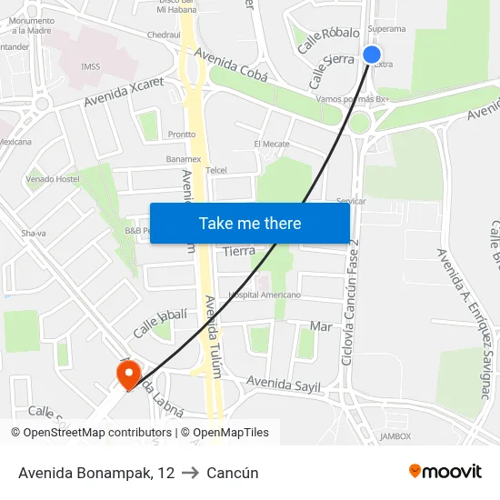 Avenida Bonampak, 12 to Cancún map
