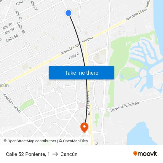 Calle 52 Poniente, 1 to Cancún map