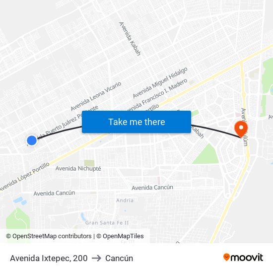 Avenida Ixtepec, 200 to Cancún map