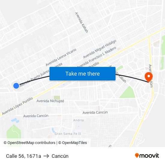 Calle 56, 1671a to Cancún map