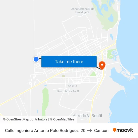 Calle Ingeniero Antonio Polo Rodriguez, 20 to Cancún map