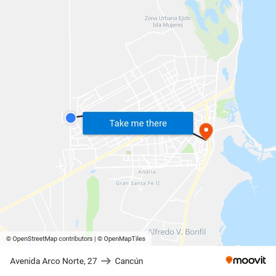 Avenida Arco Norte, 27 to Cancún map