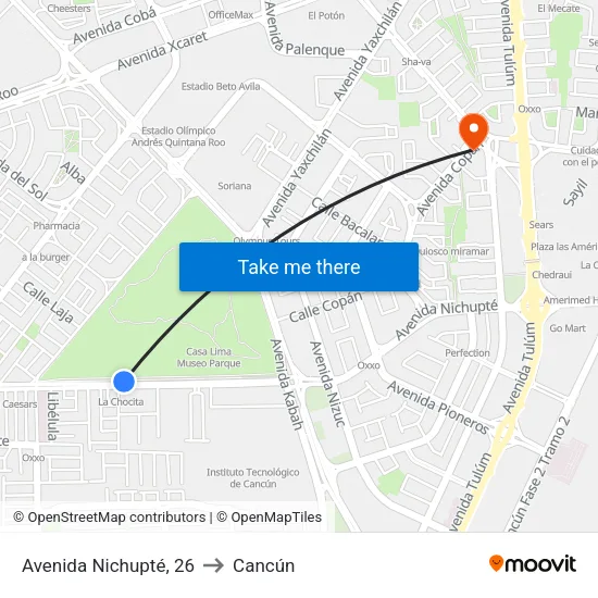 Avenida Nichupté, 26 to Cancún map