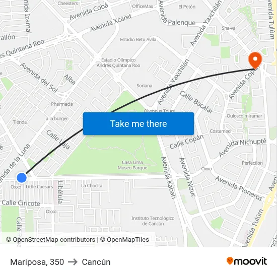 Mariposa, 350 to Cancún map