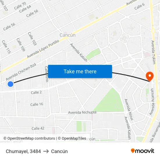 Chumayel, 3484 to Cancún map