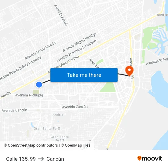 Calle 135, 99 to Cancún map